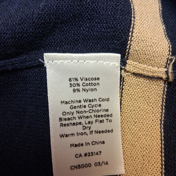 Talbots Navy Blue and Beige Striped Short Sleeve Top Wimen Size XL - Picture 6 of 16